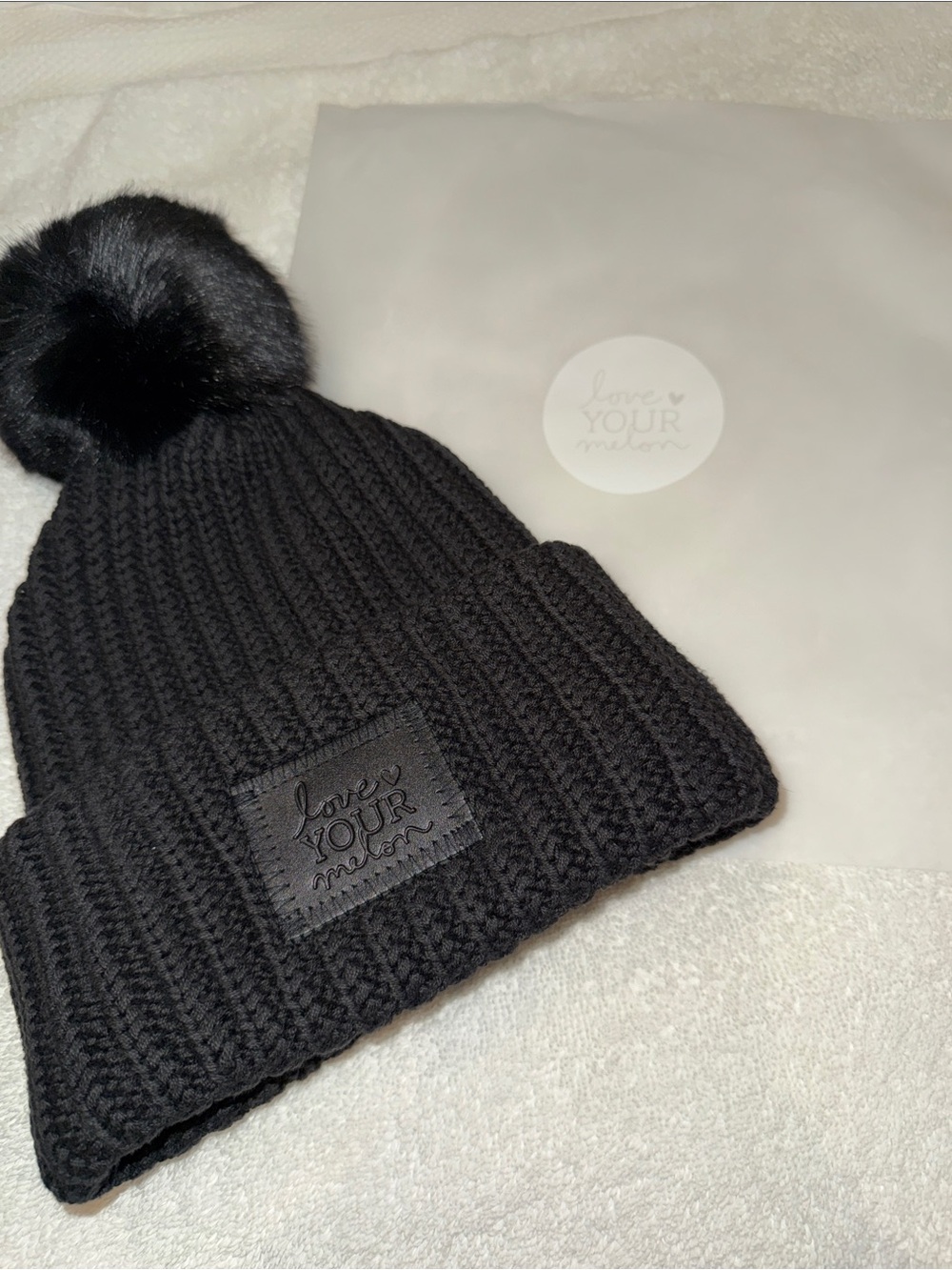 Love Your Melon Black Monochrome Pom Beanie